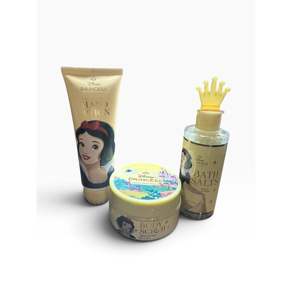 Disney Princess Snow White Apple Scented Hand Lotion Body Scrub Bath Salts Set